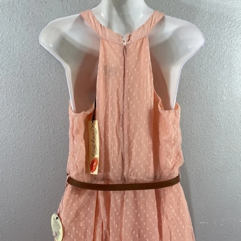 NWT Lindy Bop Cheronda Peach Chiffon Textured Sleeveless Fit Flare Dress 8 WW4
